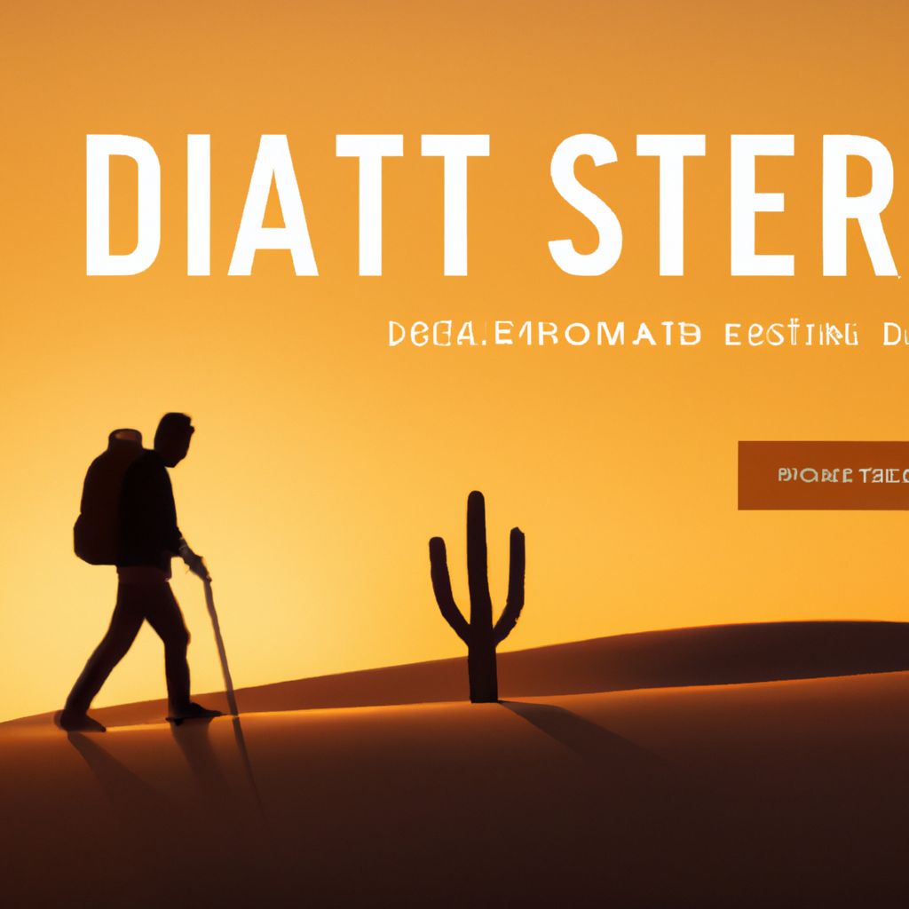 Sunlit desert trek, traveler silhouette and layered horizon